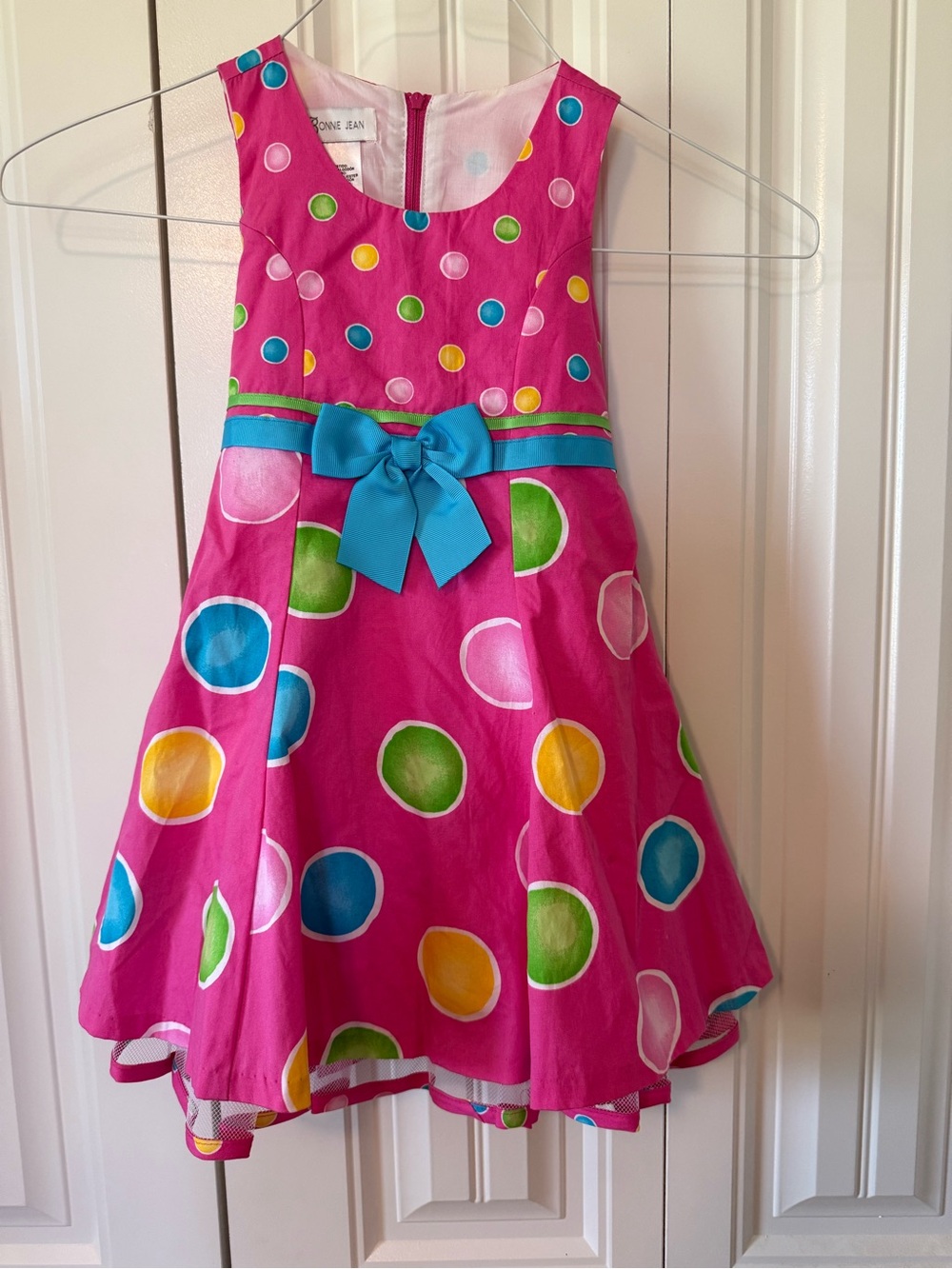 Bonnie Jean Hot Pink Polka Dot Dress with Multicolor Dots